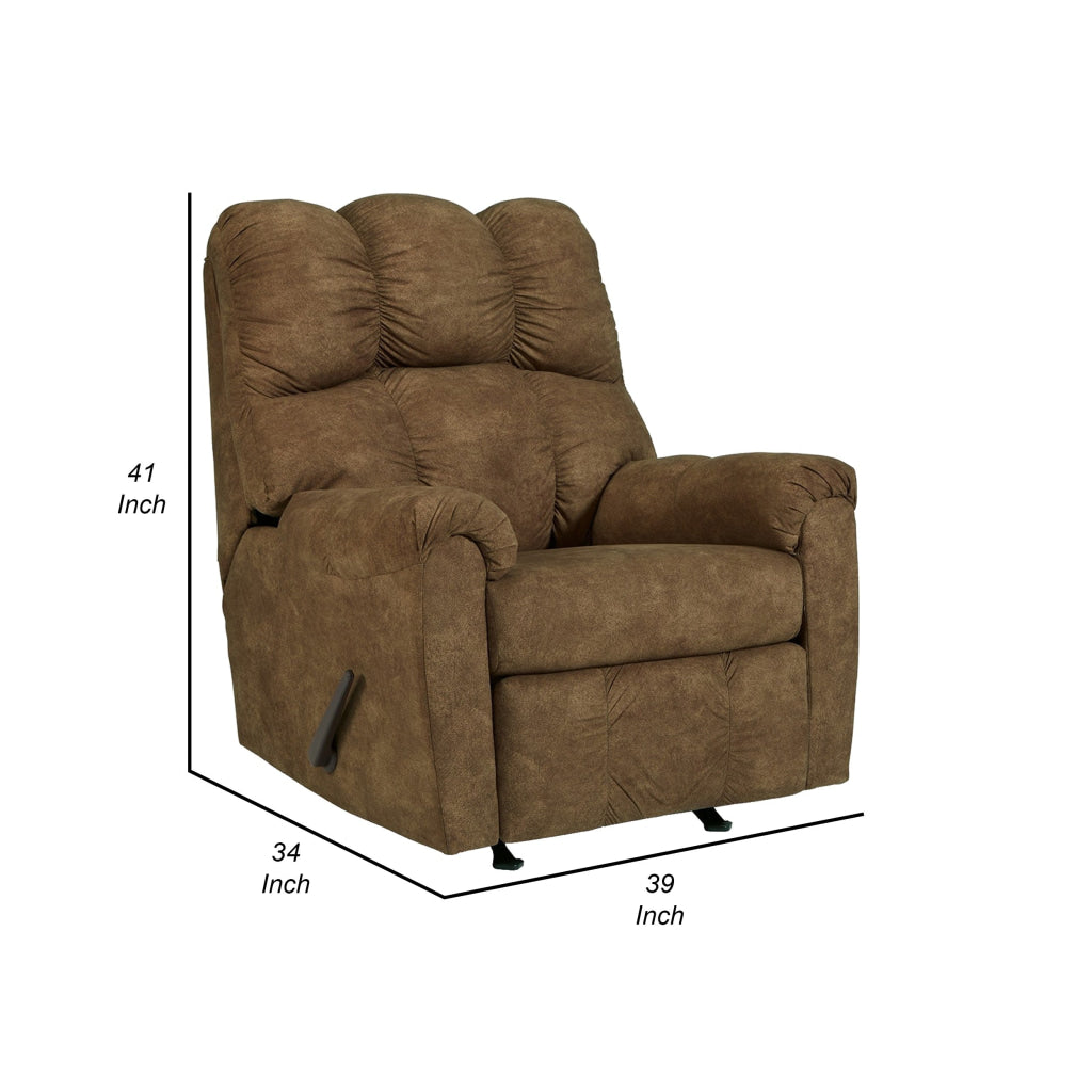 Zom 39 Inch Manual Recliner Chair Rocker Warm Brown Vegan Faux Leather By Casagear Home BM309359