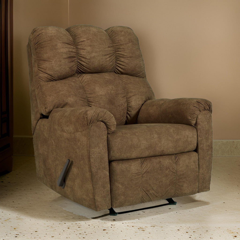 Zom 39 Inch Manual Recliner Chair Rocker Warm Brown Vegan Faux Leather By Casagear Home BM309359