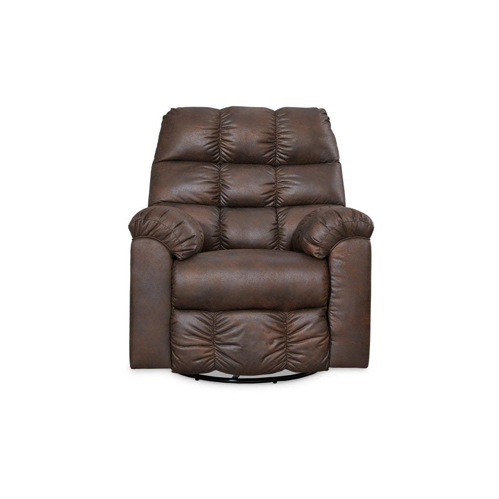 Cuf 39 Inch Swivel Glider Recliner Grid Tufting Vegan Leather Brown By Casagear Home BM309360