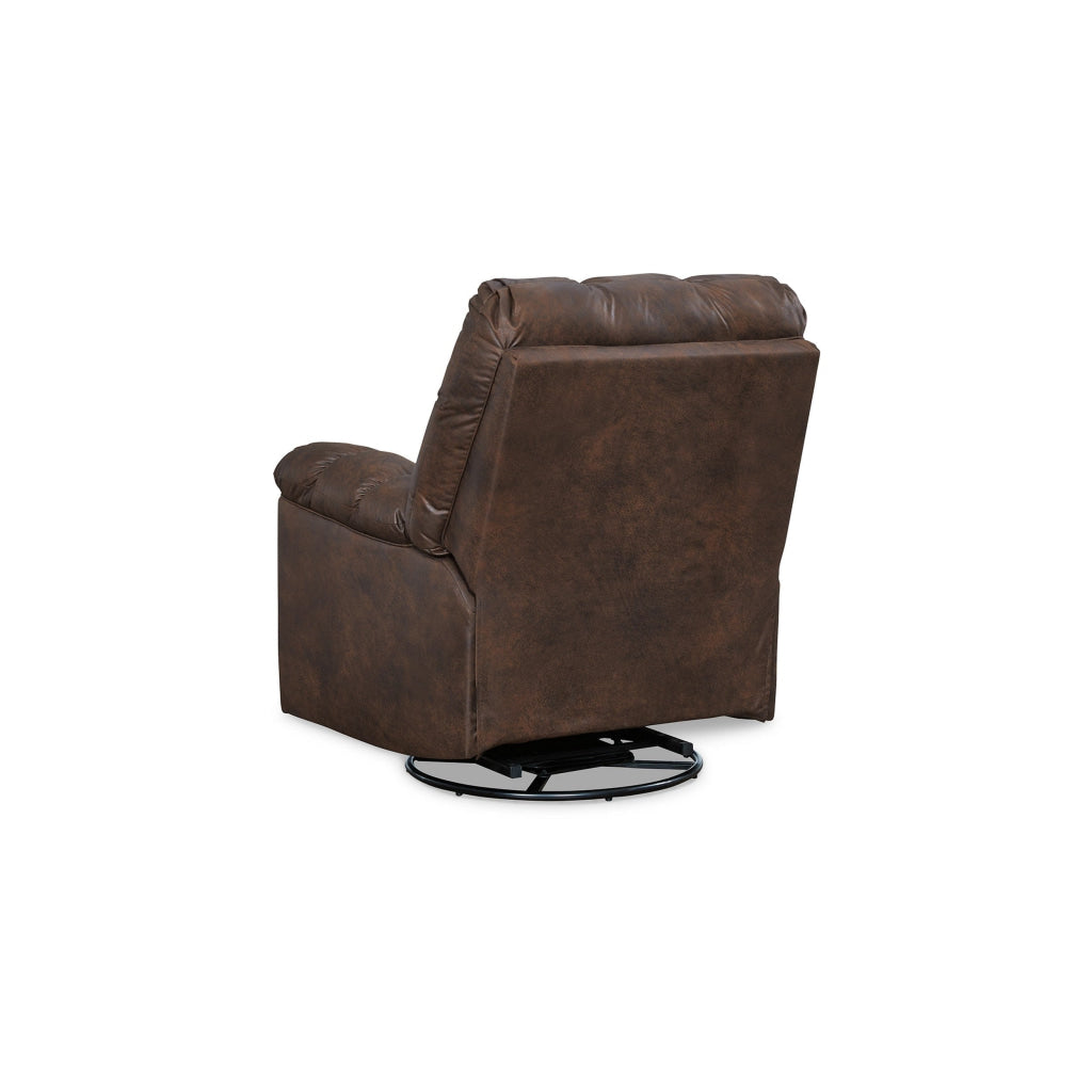 Cuf 39 Inch Swivel Glider Recliner Grid Tufting Vegan Leather Brown By Casagear Home BM309360