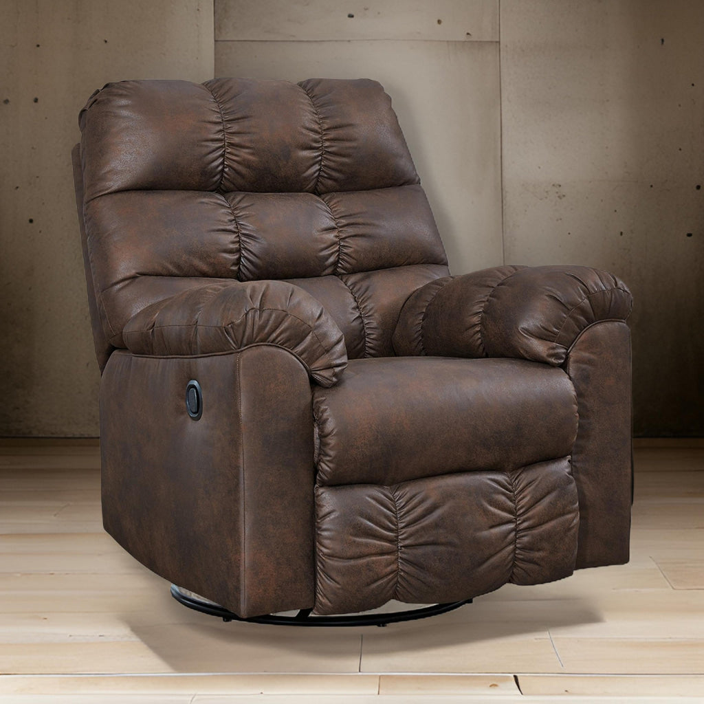 Cuf 39 Inch Swivel Glider Recliner Grid Tufting Vegan Leather Brown By Casagear Home BM309360