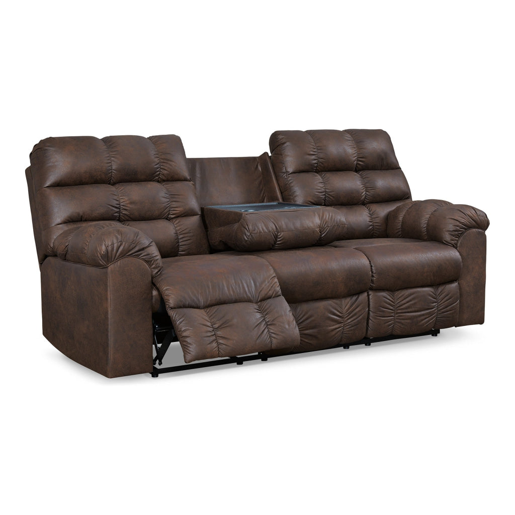 Cuf 90 Inch Reclining Sofa With Drop Down Table 2 Cup Holder Dark Brown By Casagear Home BM309361