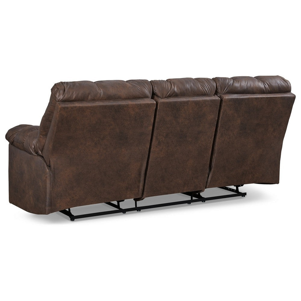 Cuf 90 Inch Reclining Sofa With Drop Down Table 2 Cup Holder Dark Brown By Casagear Home BM309361