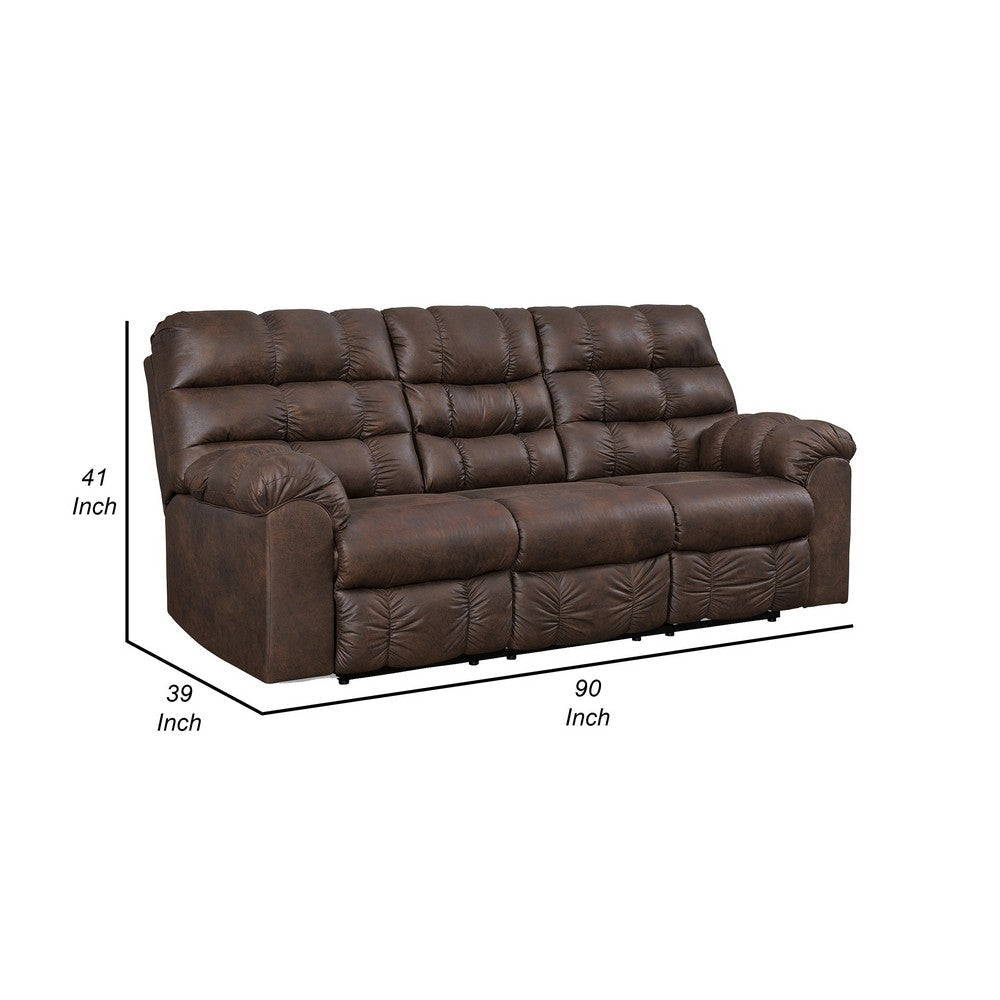 Cuf 90 Inch Reclining Sofa With Drop Down Table 2 Cup Holder Dark Brown By Casagear Home BM309361