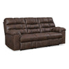 Cuf 90 Inch Reclining Sofa With Drop Down Table, 2 Cup Holder, Dark Brown By Casagear Home