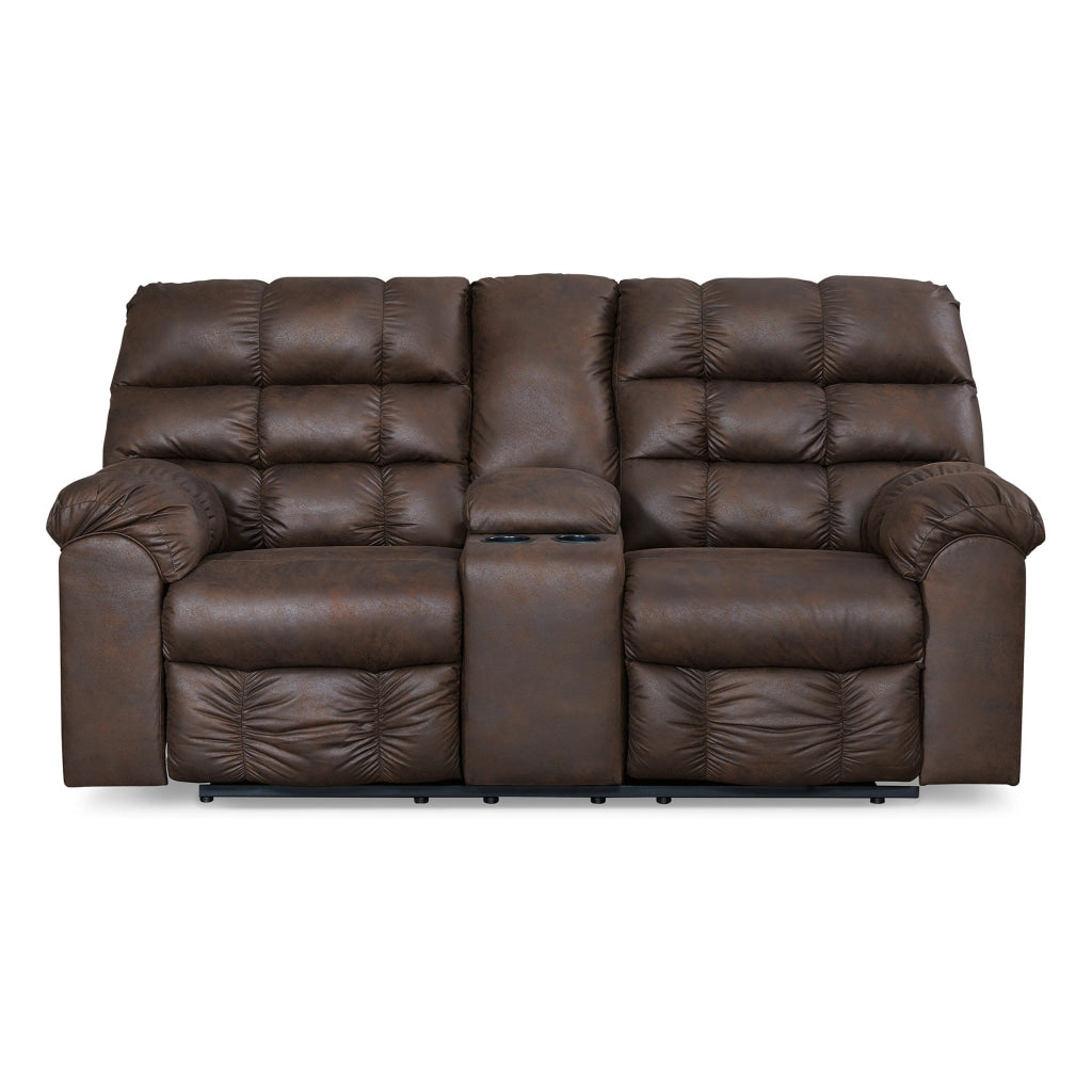 Cuf 79 Inch Double Reclining Loveseat With Console Grid Tufting Brown By Casagear Home BM309362