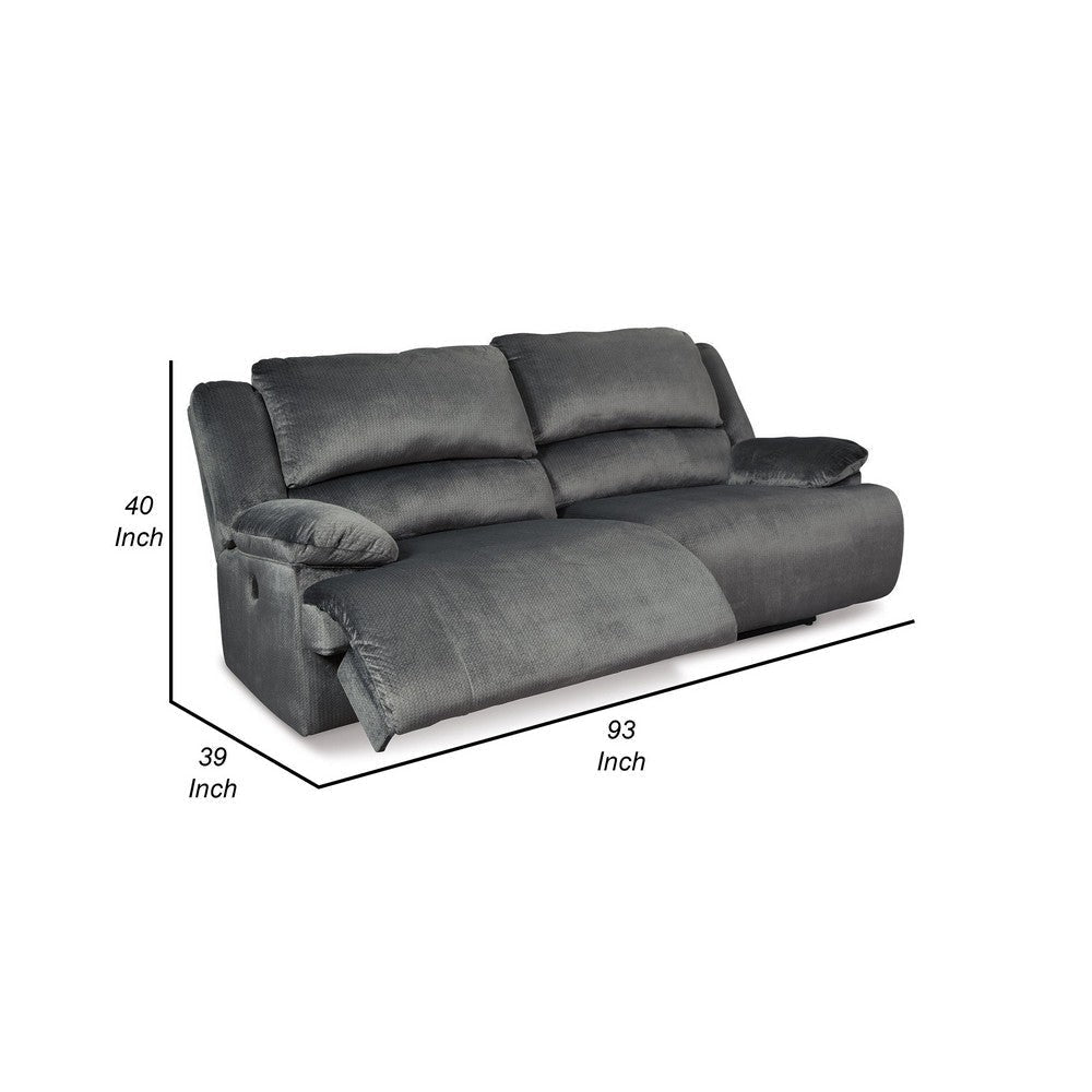 Yan 93 Inch Sofa Dual Seat Power Recliner Charcoal Polyester Upholstery By Casagear Home BM309370