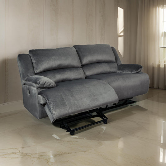 Yan 93 Inch  Sofa, Dual Seat Power Recliner, Charcoal Polyester Upholstery By Casagear Home