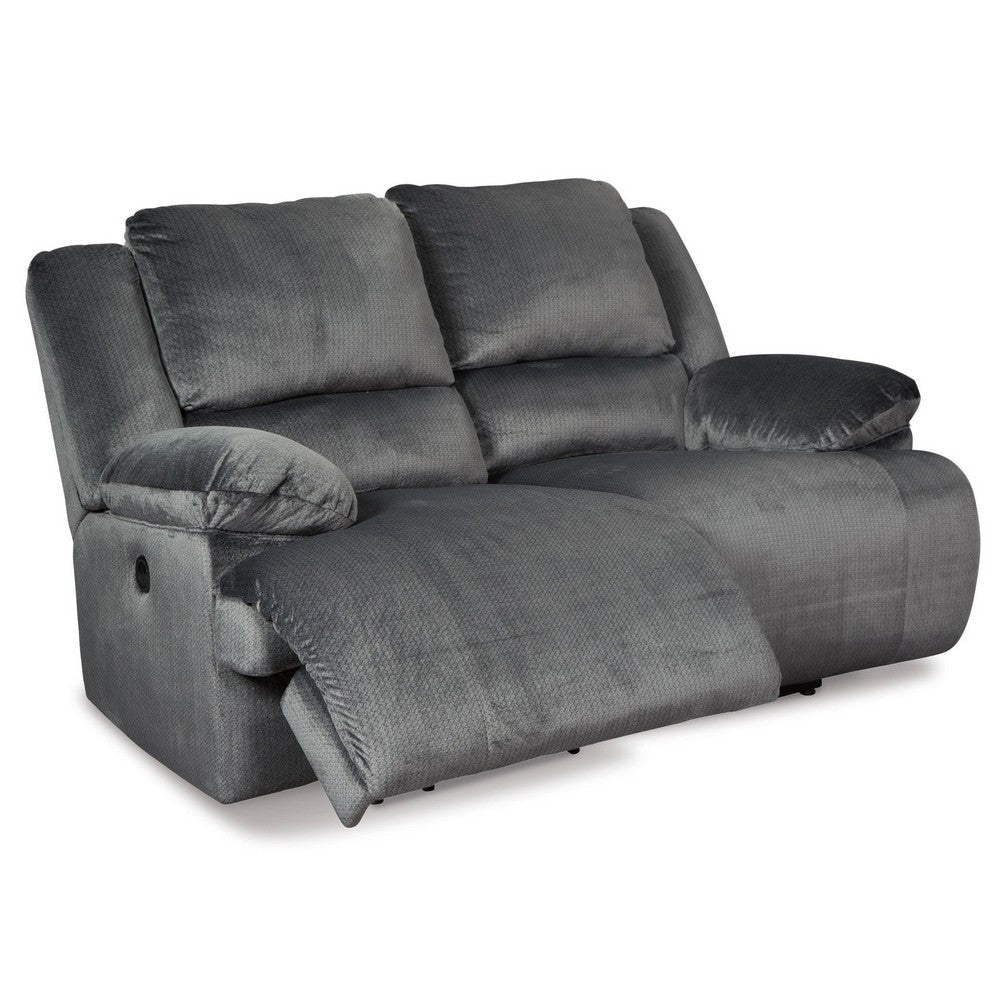 Yan 68 Inch Power Reclining Loveseat, Cushioned Seat, Charcoal Upholstery By Casagear Home