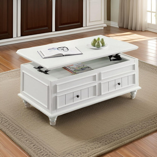 48 Inch Coffee Table Lift Top Function 2 Drawers White Poplar Wood By Casagear Home BM309379