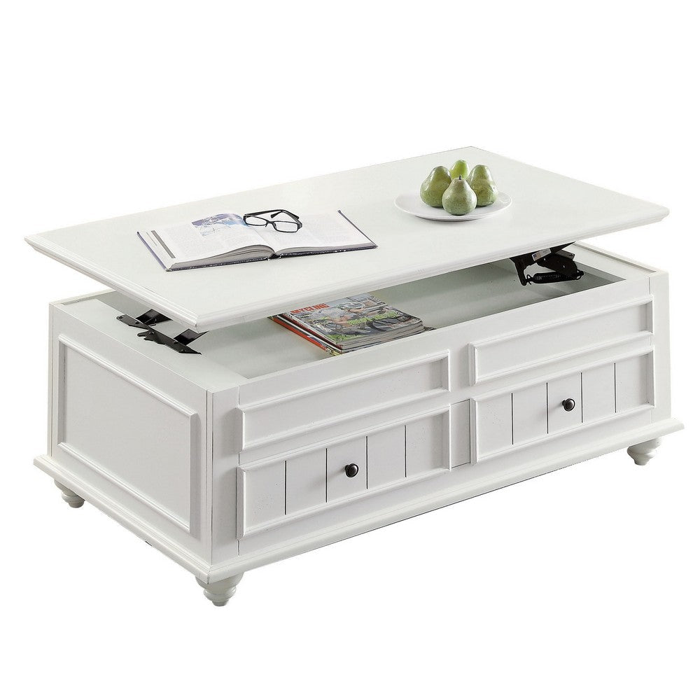 48 Inch Coffee Table Lift Top Function 2 Drawers White Poplar Wood By Casagear Home BM309379