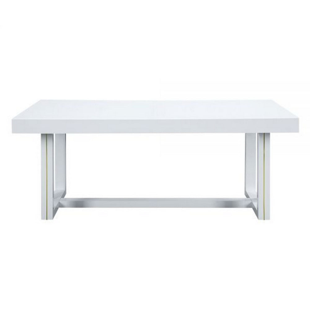 Raza 76 Inch Dining Table Classic White Finish Open Panel Metal Base By Casagear Home BM309386