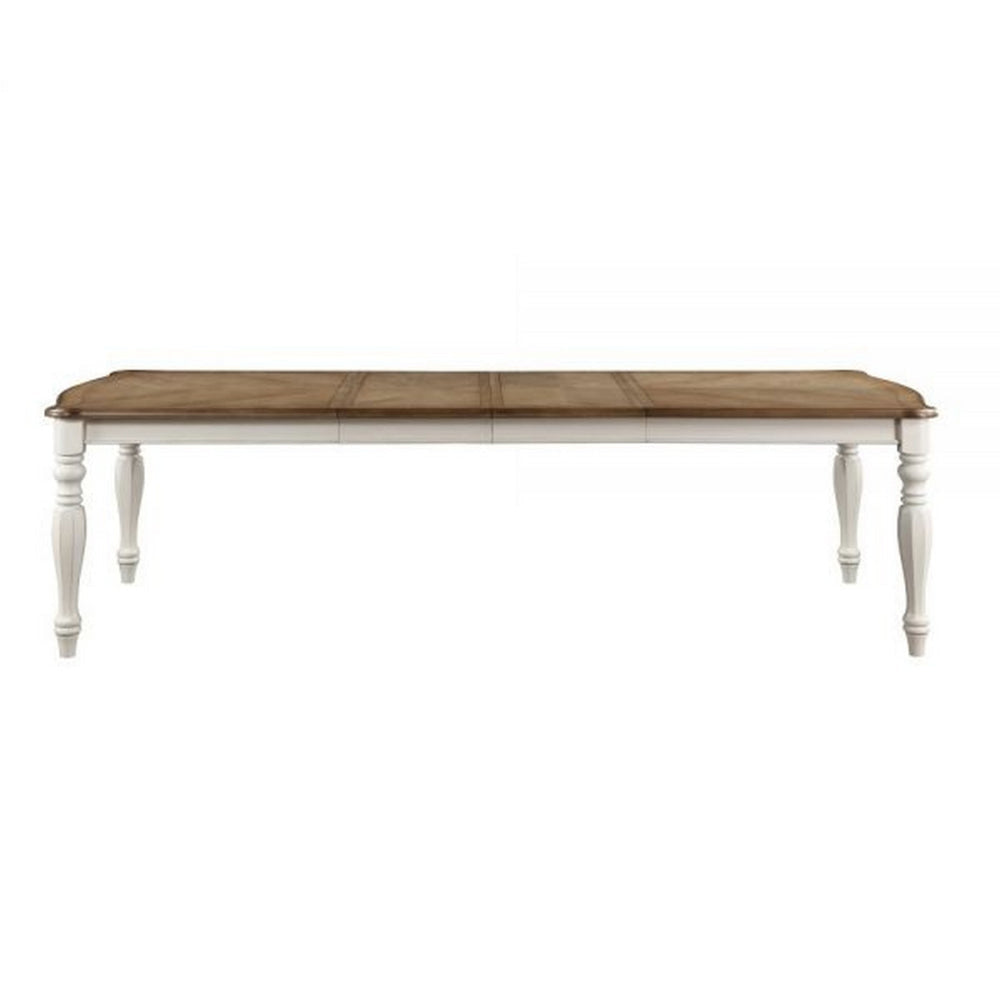 Fil 108 Inch Dining Table Rustic Brown Rubberwood White Turned Legs By Casagear Home BM309388