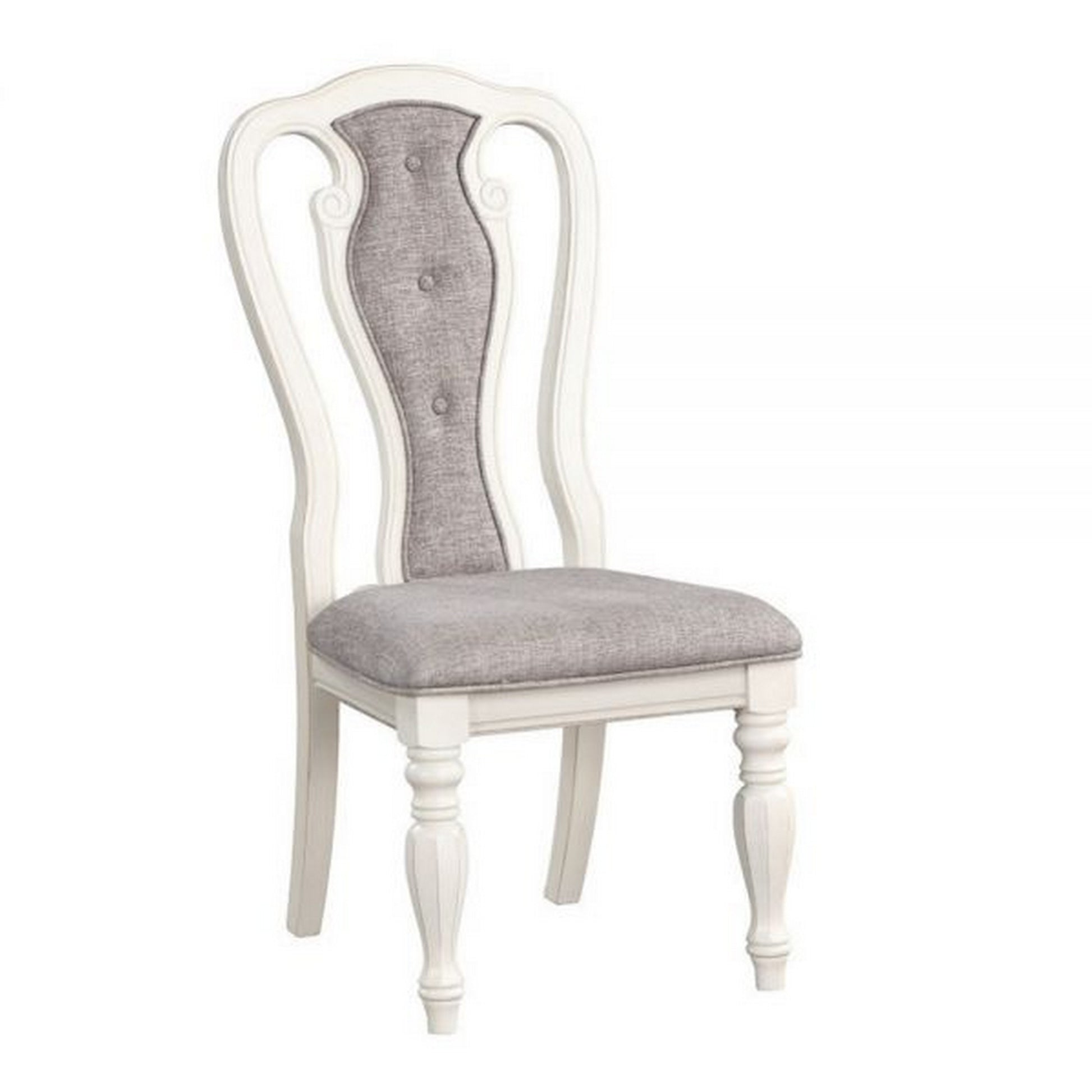 Fil 23 Inch Dining Side Chair Set of 2 Tufted Gray Fabric Queen Anne By Casagear Home BM309389