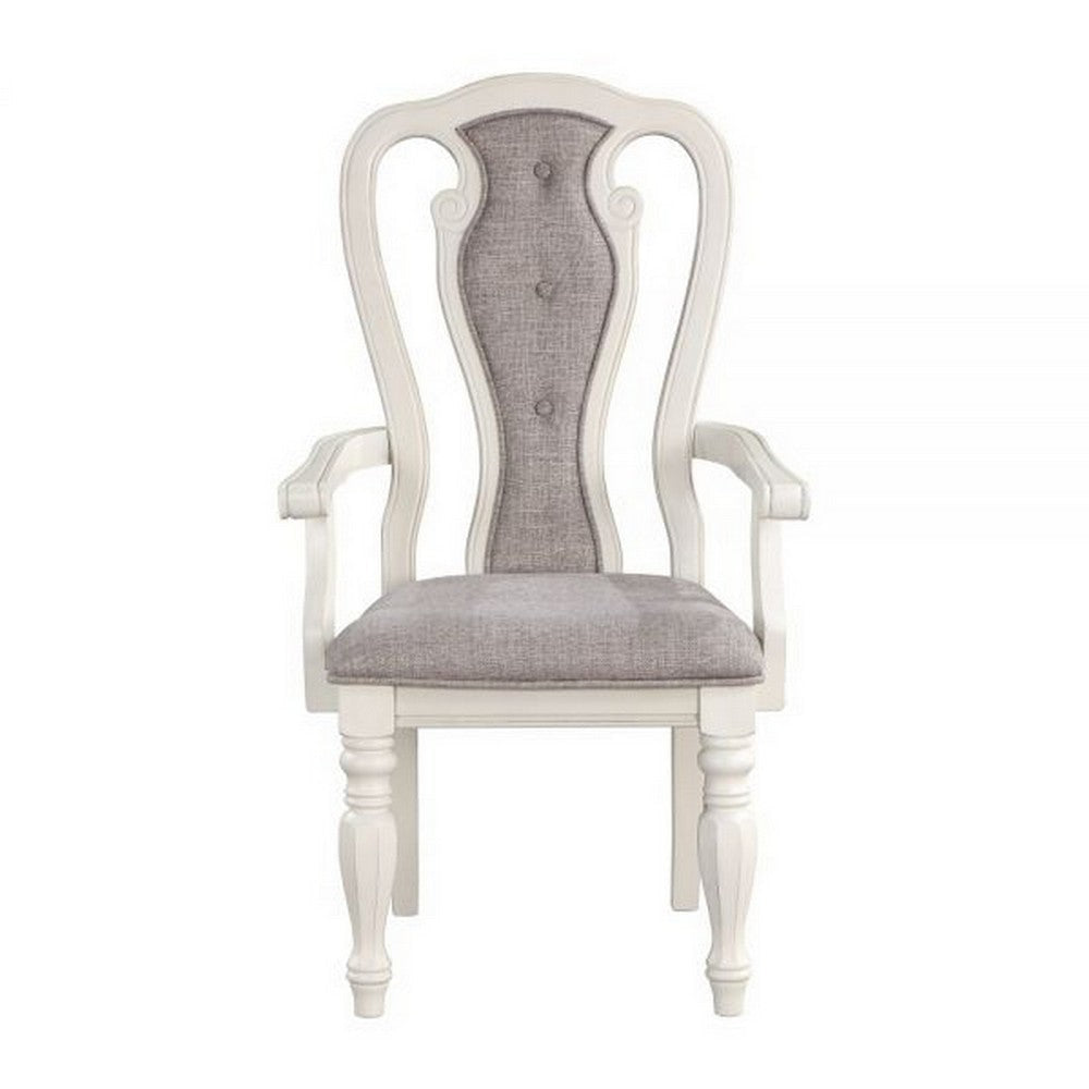 Fil 23 Inch Dining Armchair Set of 2 Gray Fabric Tufted Queen Anne Back By Casagear Home BM309390