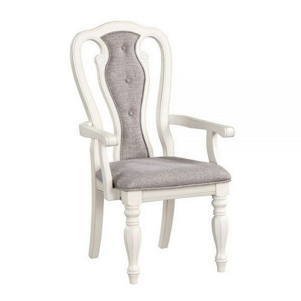 Fil 23 Inch Dining Armchair Set of 2 Gray Fabric Tufted Queen Anne Back By Casagear Home BM309390