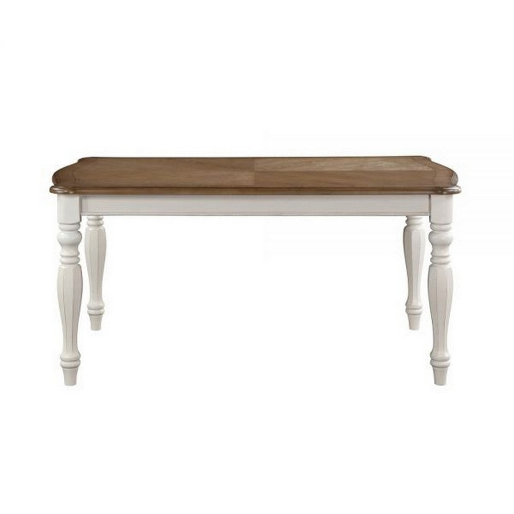 Fil 68 Inch Dining Table Rustic Brown Rubberwood White Turned Legs By Casagear Home BM309391