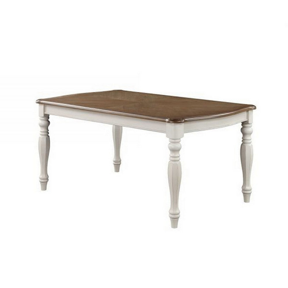 Fil 68 Inch Dining Table Rustic Brown Rubberwood White Turned Legs By Casagear Home BM309391