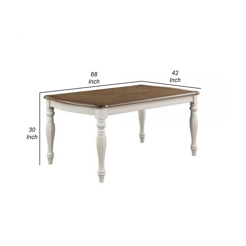 Fil 68 Inch Dining Table Rustic Brown Rubberwood White Turned Legs By Casagear Home BM309391