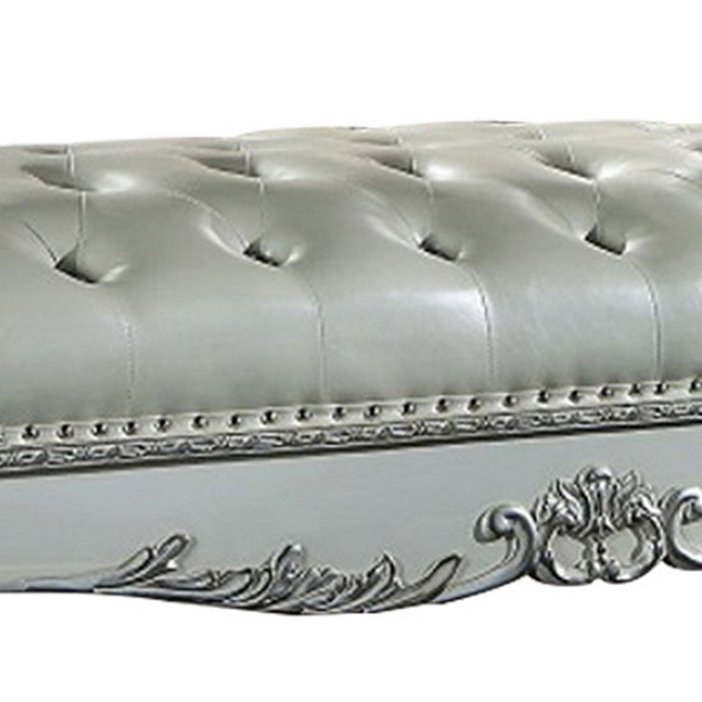 Ally 82 Inch Chaise Rolled Back Tufted White Faux Leather with Pillow By Casagear Home BM309396