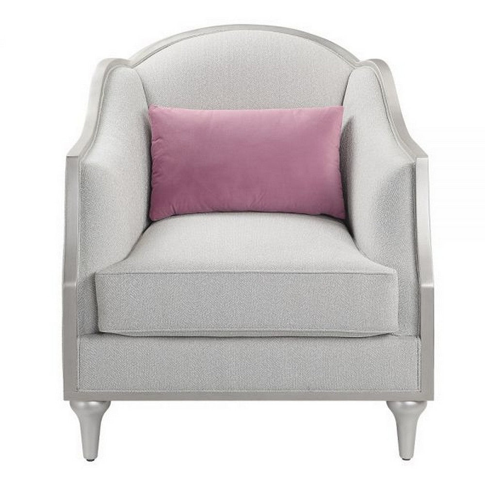 Kyna 37 Inch Accent Chair Rubberwood Gray Linen Scooped Arms Silver By Casagear Home BM309399