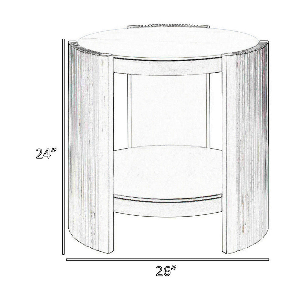 Kyna 26 Inch Side End Table Modern Sintered Top 1 Shelf Round Champagne Silver By Casagear Home BM309401