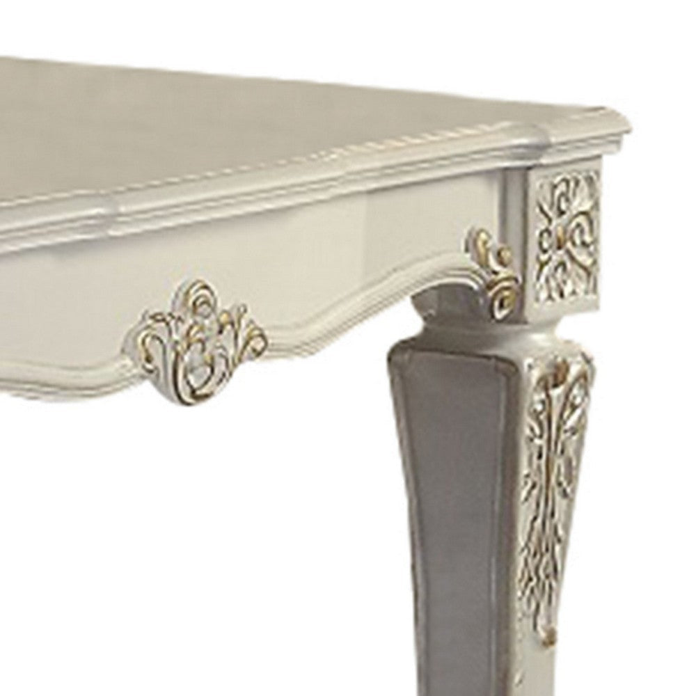 Jess 54 Inch Counter Table 4 Seater Classic White Ornate Scroll Carvings By Casagear Home BM309425