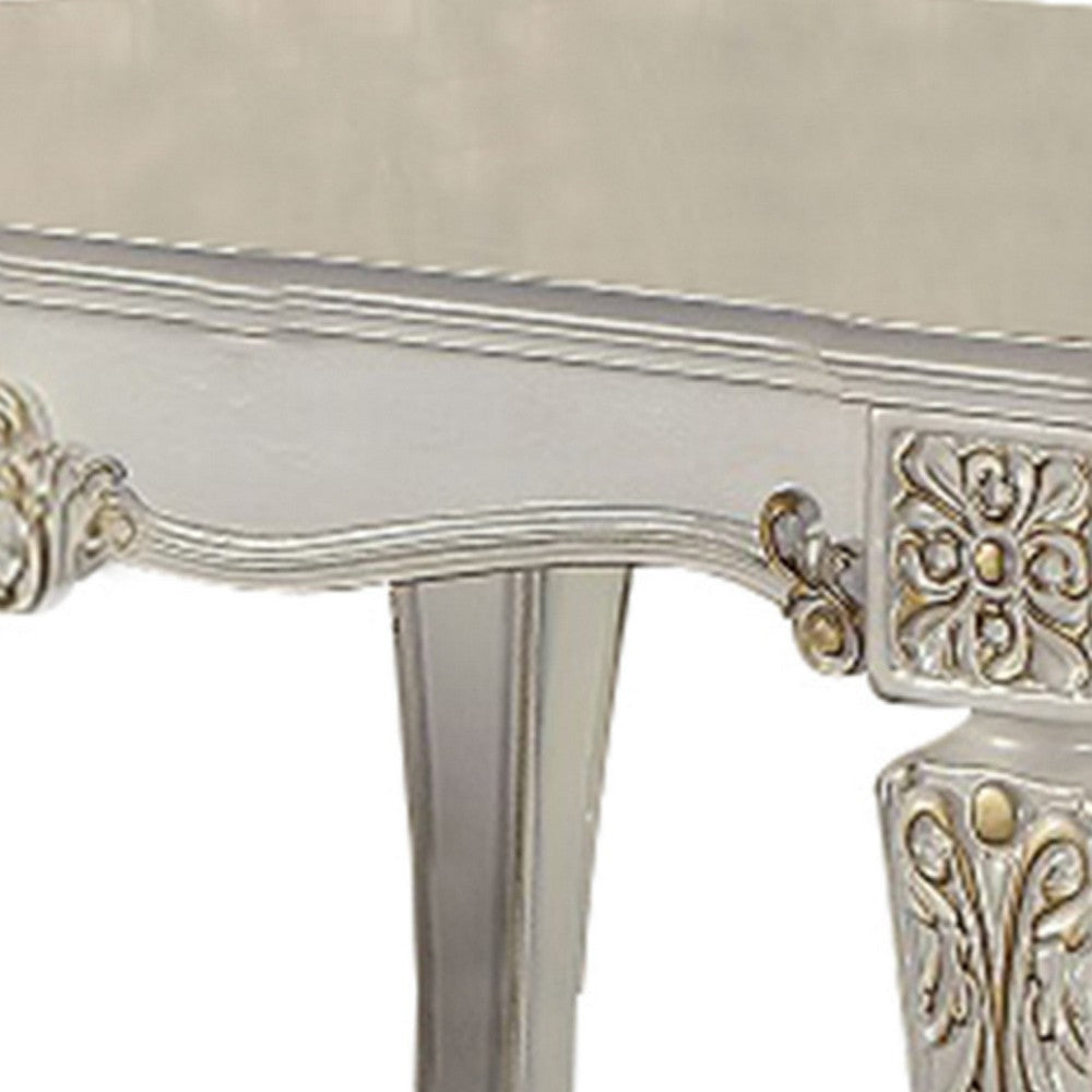 Jess 54 Inch Counter Table 4 Seater Classic White Ornate Scroll Carvings By Casagear Home BM309425