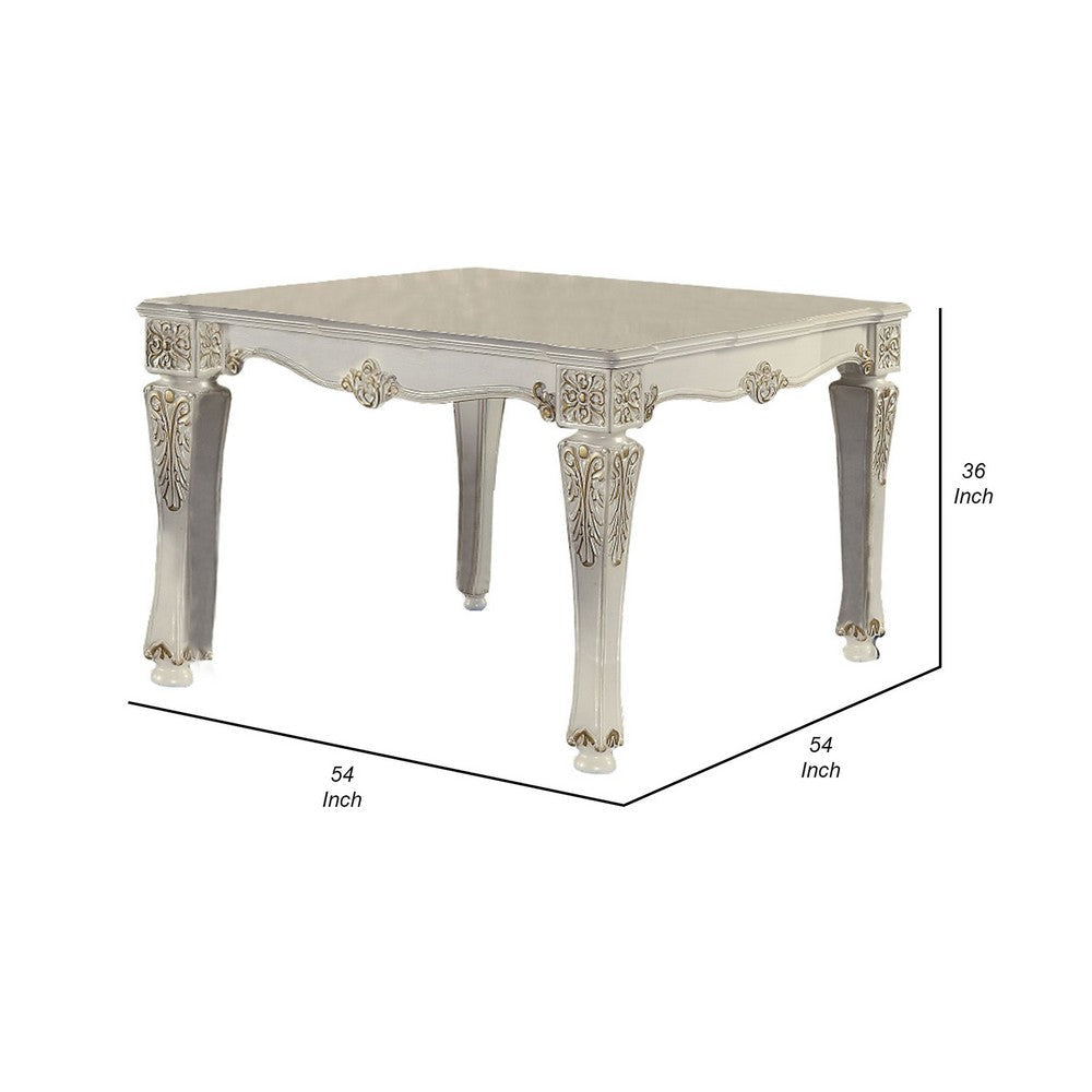 Jess 54 Inch Counter Table 4 Seater Classic White Ornate Scroll Carvings By Casagear Home BM309425