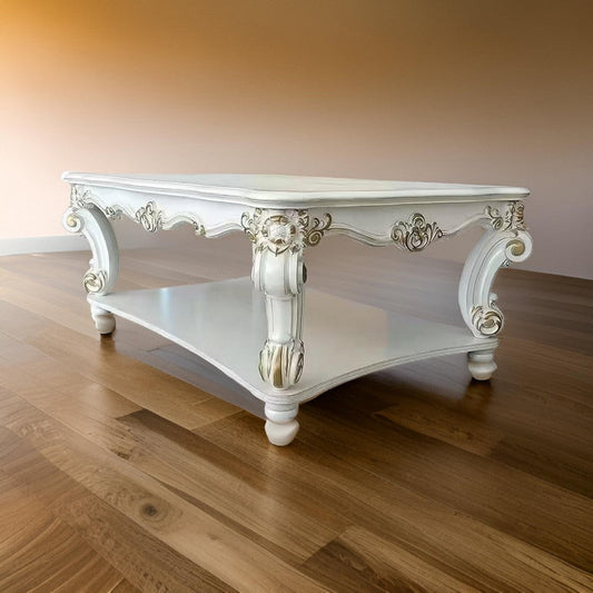 Jess 58 Inch Coffee Table Square Traditional Scrolled Legs Brushed Gold By Casagear Home BM309428