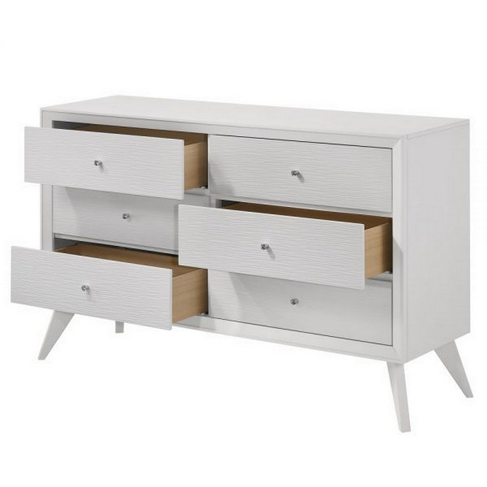 Siam 57 Inch Dresser 6 Drawers Modern White Sleek Rubberwood Frame By Casagear Home BM309432