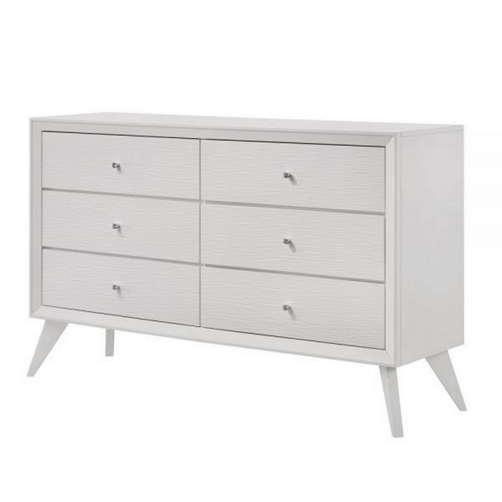 Siam 57 Inch Dresser, 6 Drawers, Modern White, Sleek Rubberwood Frame By Casagear Home