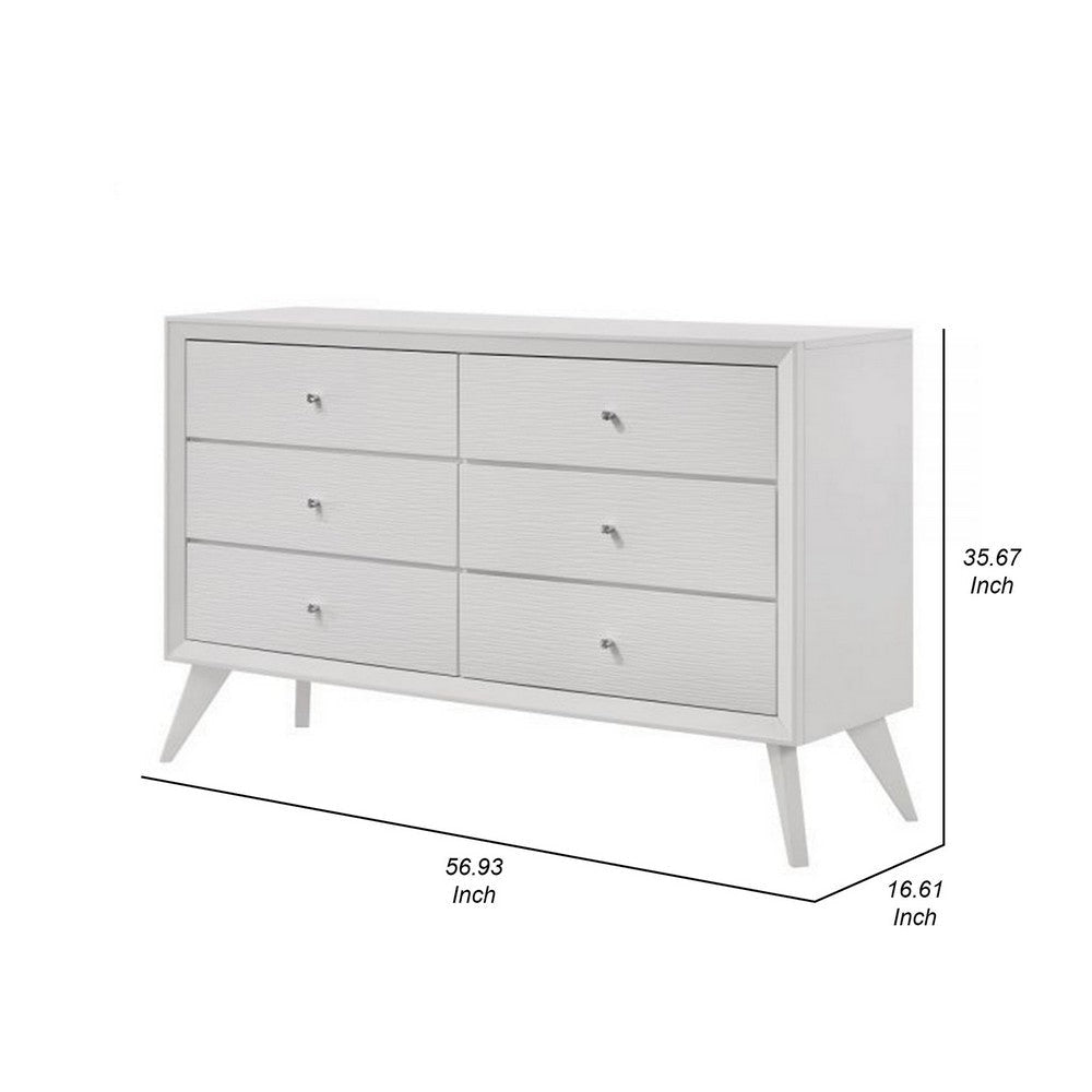 Siam 57 Inch Dresser 6 Drawers Modern White Sleek Rubberwood Frame By Casagear Home BM309432