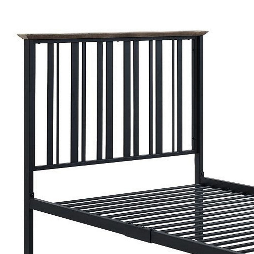 Nori Twin Bed with Slatted Metal Frame MDF Antique Oak Brown and Black By Casagear Home BM309434