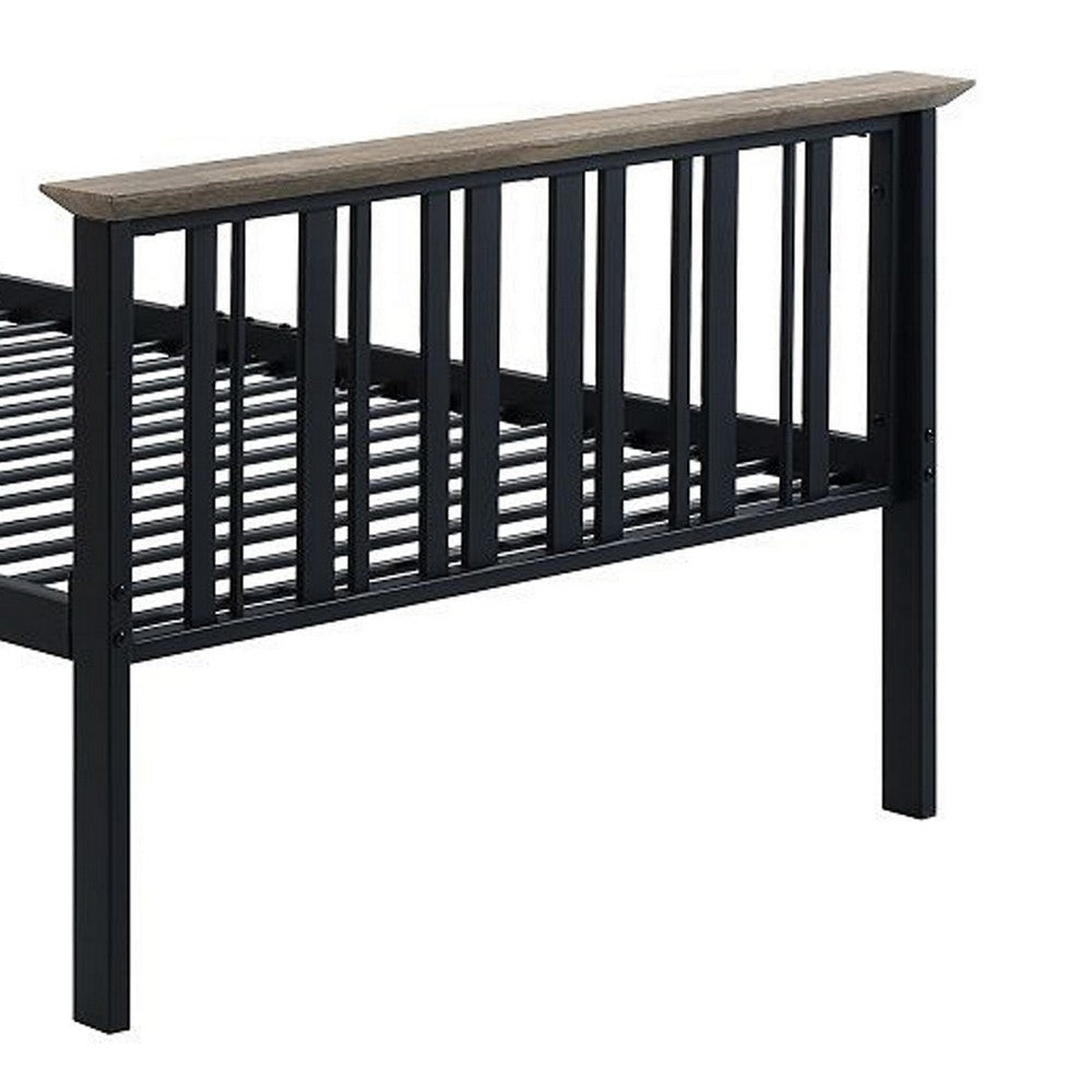 Nori Twin Bed with Slatted Metal Frame MDF Antique Oak Brown and Black By Casagear Home BM309434