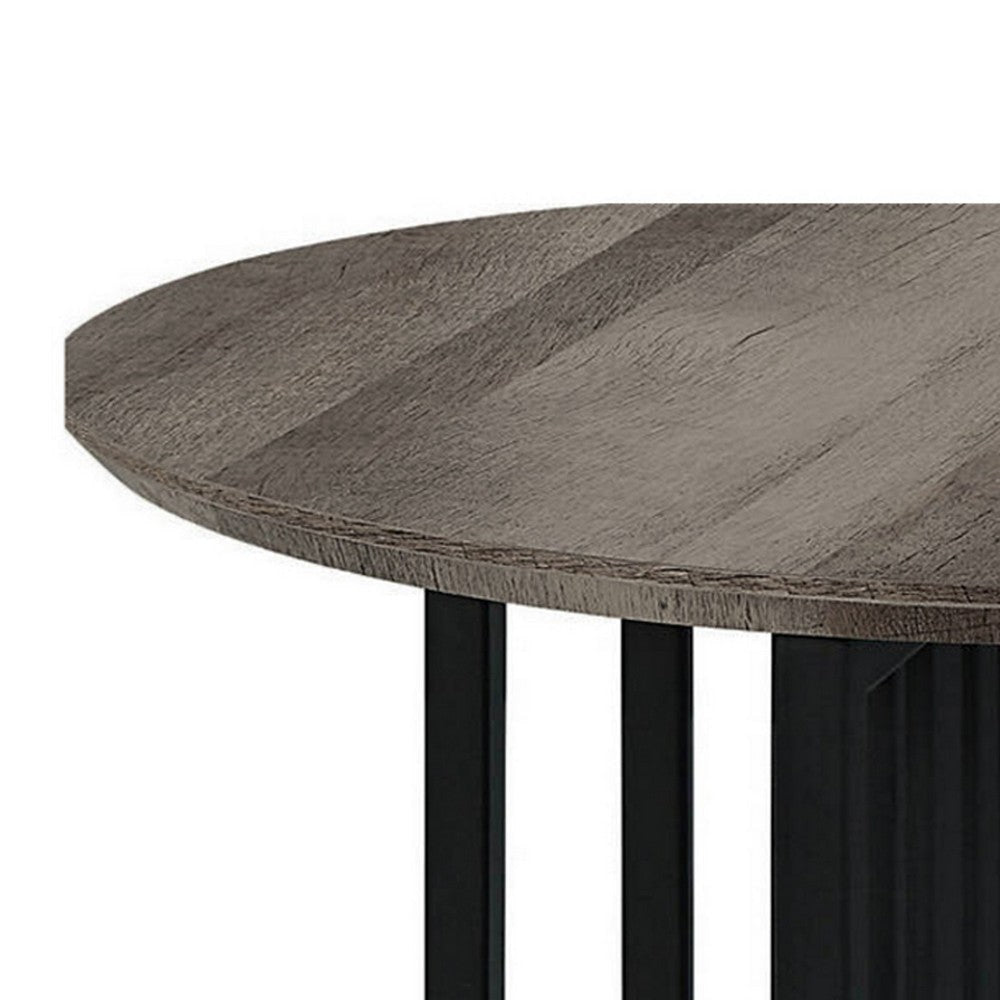 Nori 23 Inch End Table Round Top Metal Base MDF Antique Oak and Black By Casagear Home BM309437