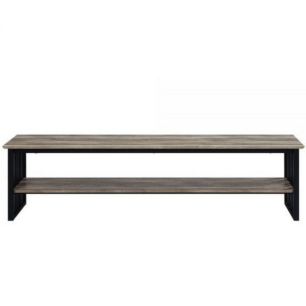 Nori 70 Inch TV Media Entertainment Console Metal Base Oak Brown Black By Casagear Home BM309439