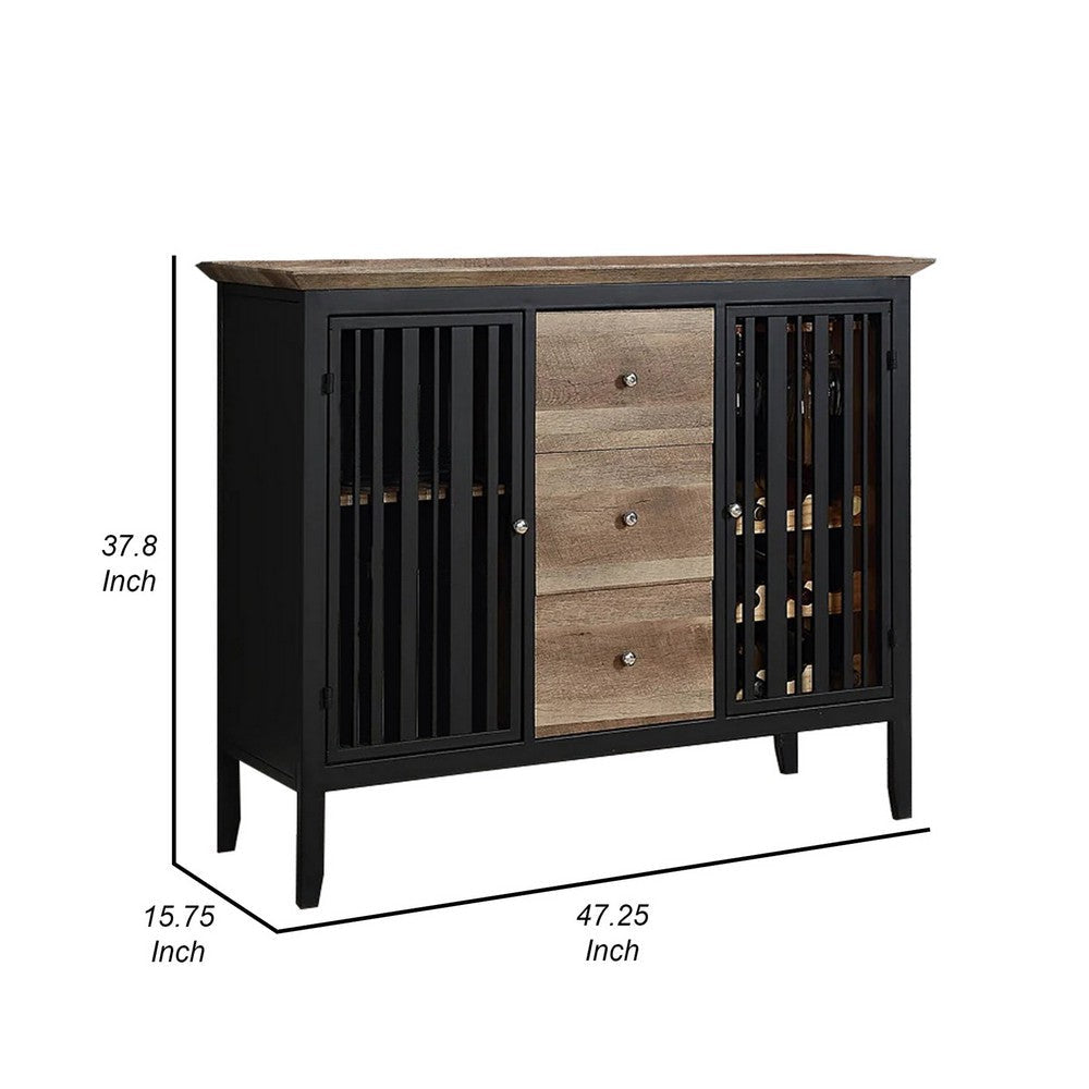 Nori 47 Inch Sideboard Buffet 3 Drawers Antique Oak Brown and Black By Casagear Home BM309442