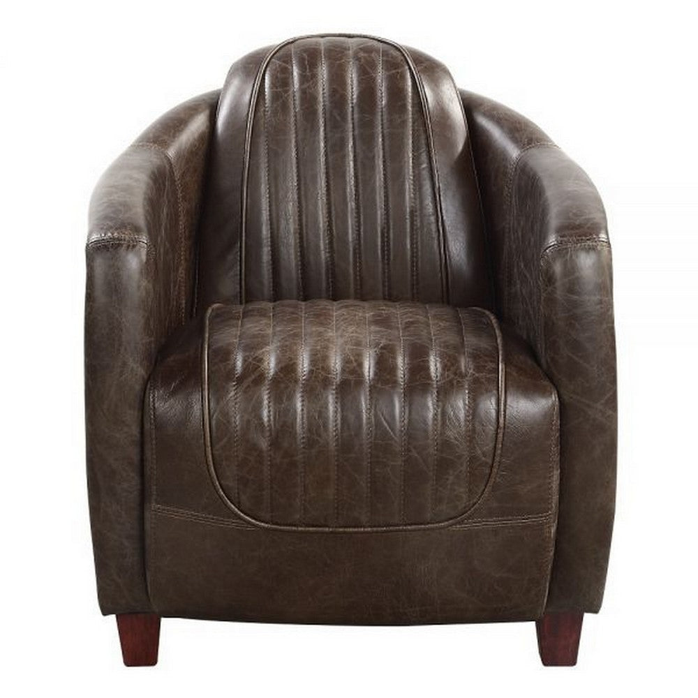 Bran 37 Inch Chair Leather Upholstery Cunninghamia Wood Distressed Brown By Casagear Home BM309449