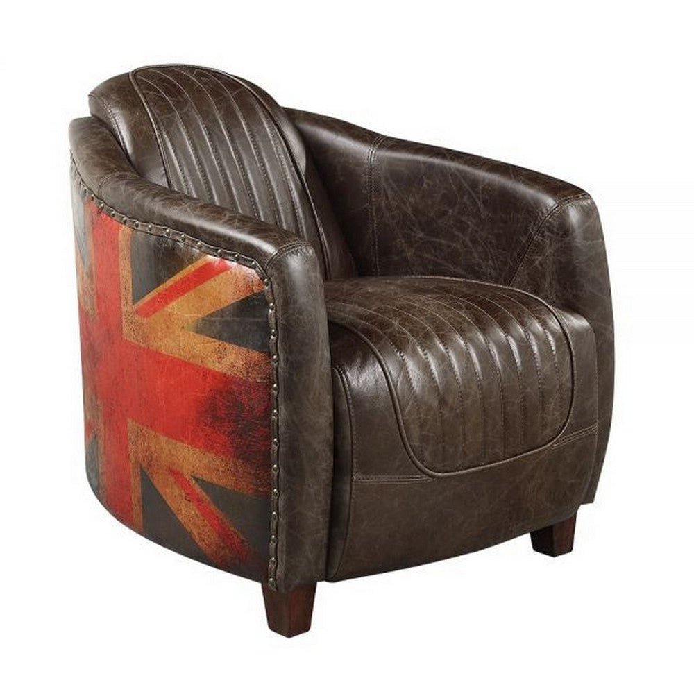 Bran 37 Inch Chair, Leather Upholstery, Cunninghamia Wood, Distressed Brown By Casagear Home