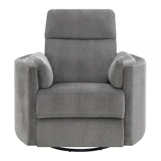 Sage 37 Inch Manual Recliner with Swivel, Chenille Upholstery, Charcoal By Casagear Home