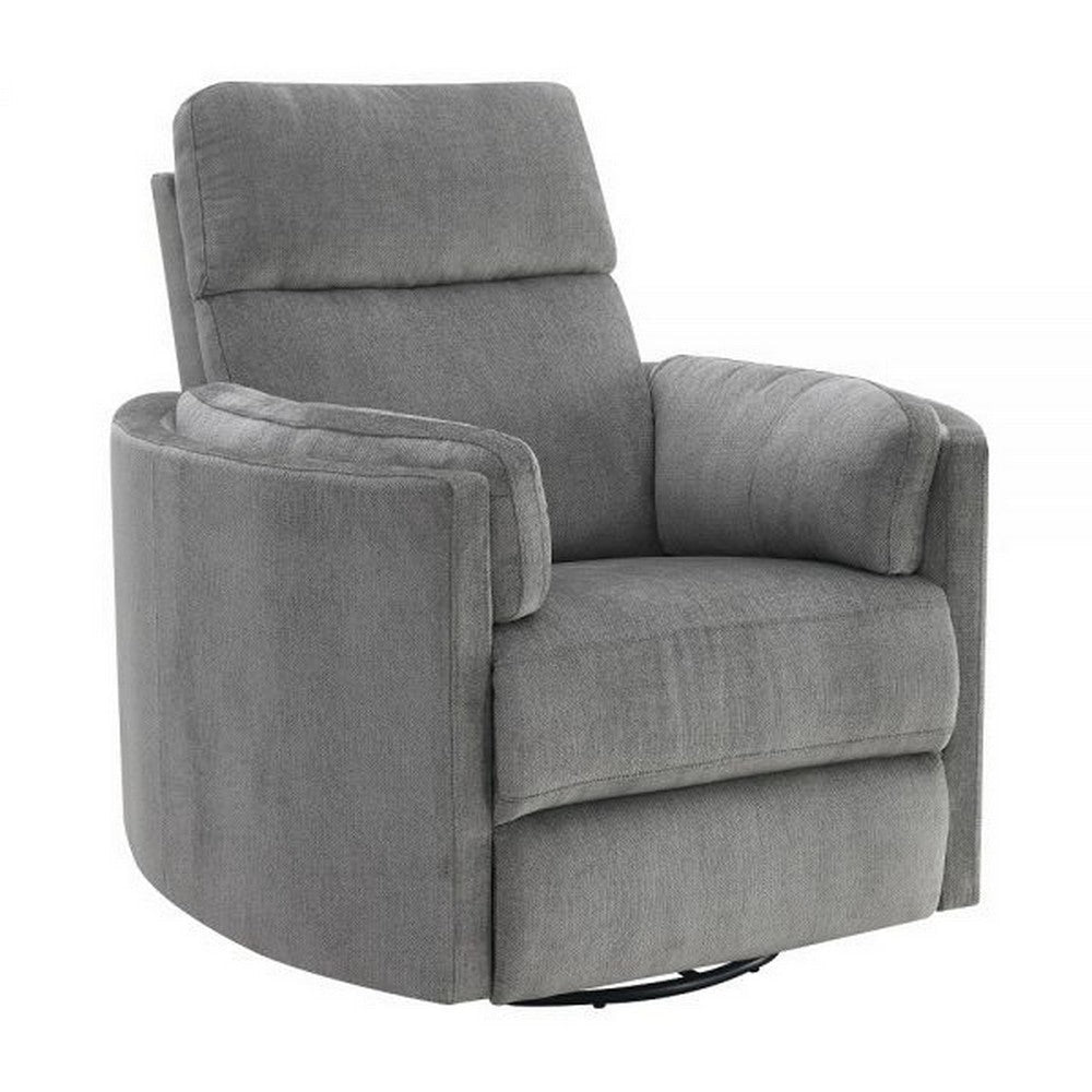 Sage 37 Inch Manual Recliner with Swivel, Chenille Upholstery, Charcoal By Casagear Home