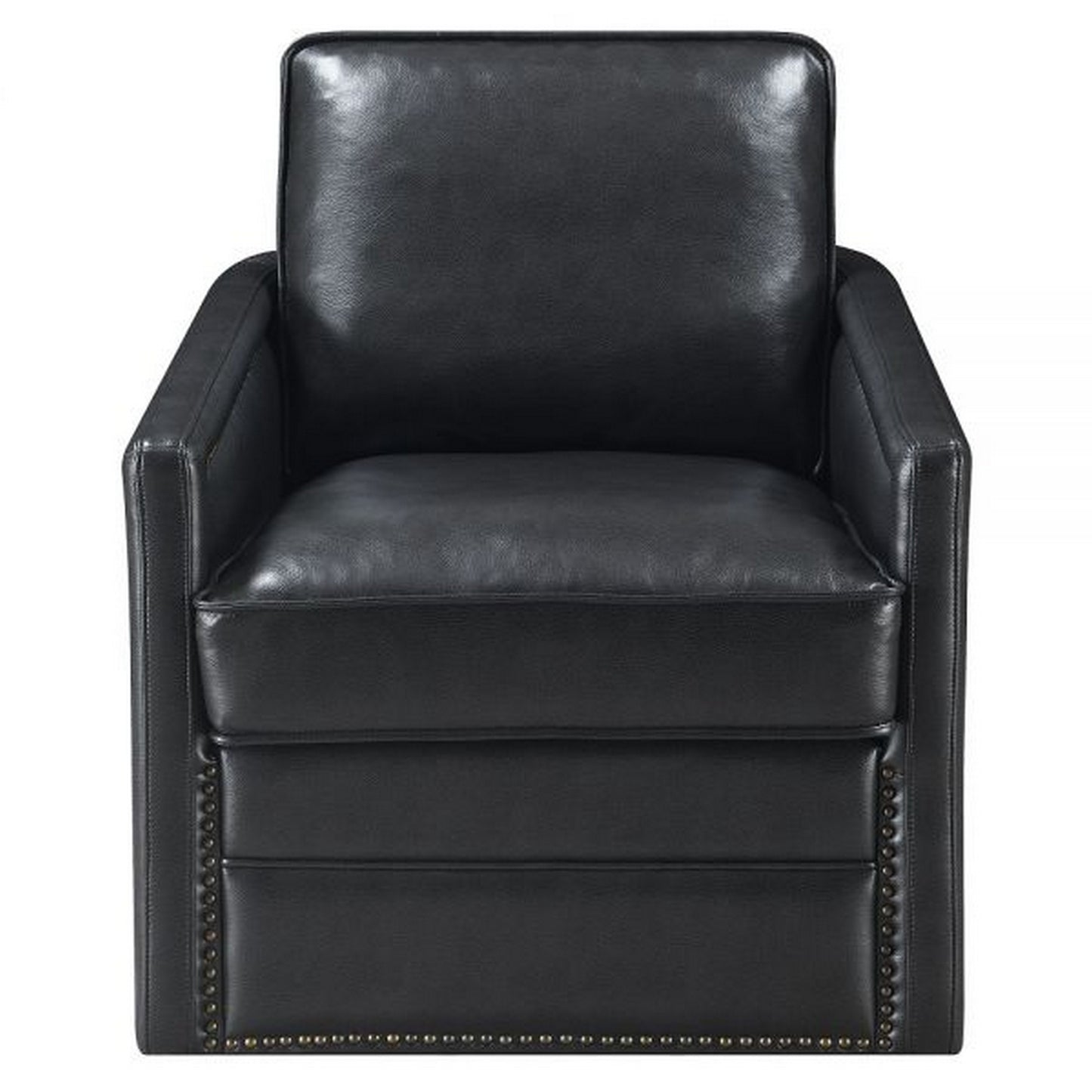 Roco 34 Inch Accent Chair with Swivel Faux Leather Upholstery Black By Casagear Home BM309455