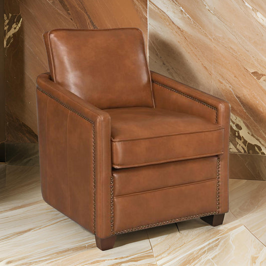 Roco 34 Inch Accent Chair with Swivel, Faux Leather Upholstery, Brown  By Casagear Home