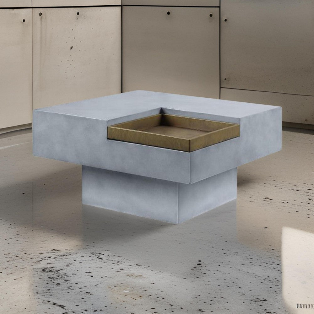 32 Inch Coffee Table with Removable Tray, Cement Construction, Smooth Gray By Casagear Home