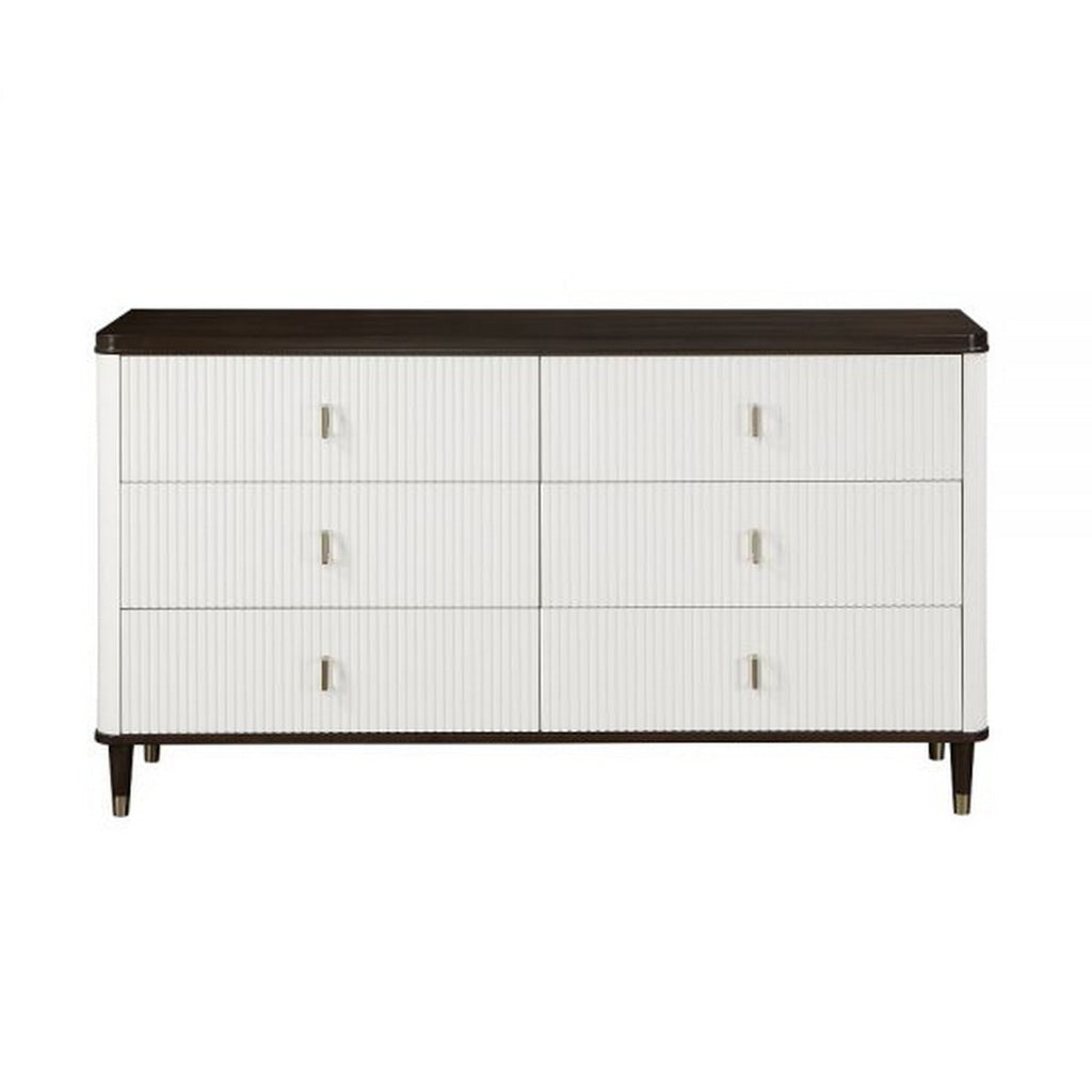 Aren 67 Inch Wide Dresser Chest Jewelry Tray 6 Drawers Solid Wood White By Casagear Home BM309466