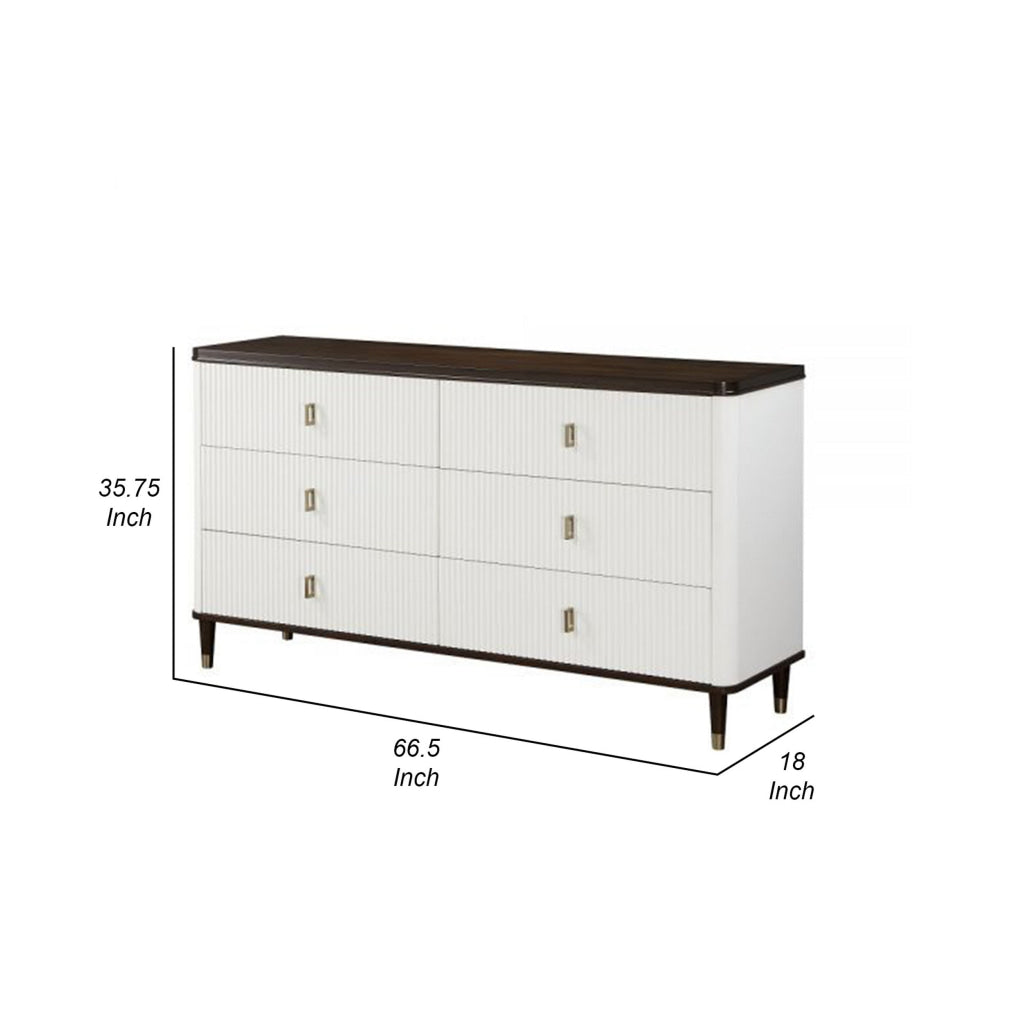 Aren 67 Inch Wide Dresser Chest Jewelry Tray 6 Drawers Solid Wood White By Casagear Home BM309466