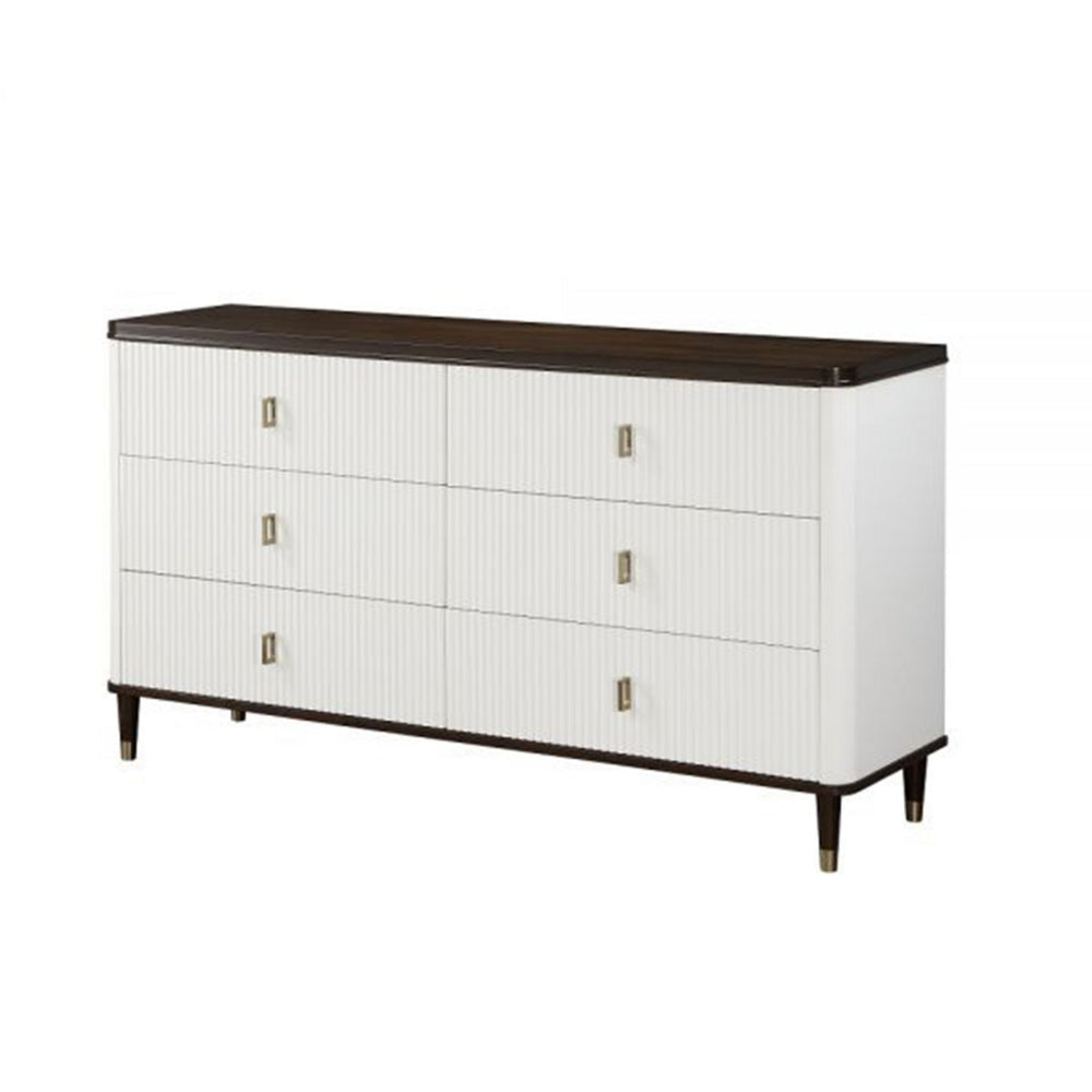 Aren 67 Inch Wide Dresser Chest, Jewelry Tray, 6 Drawers, Solid Wood, White By Casagear Home