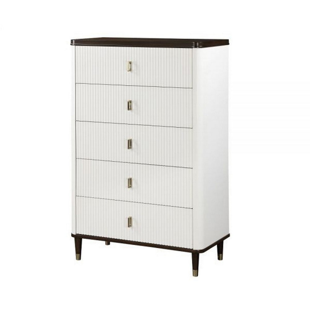 Aren 36 Inch Tall Dresser Chest, Jewelry Tray, 5 Drawers, Solid Wood, White By Casagear Home