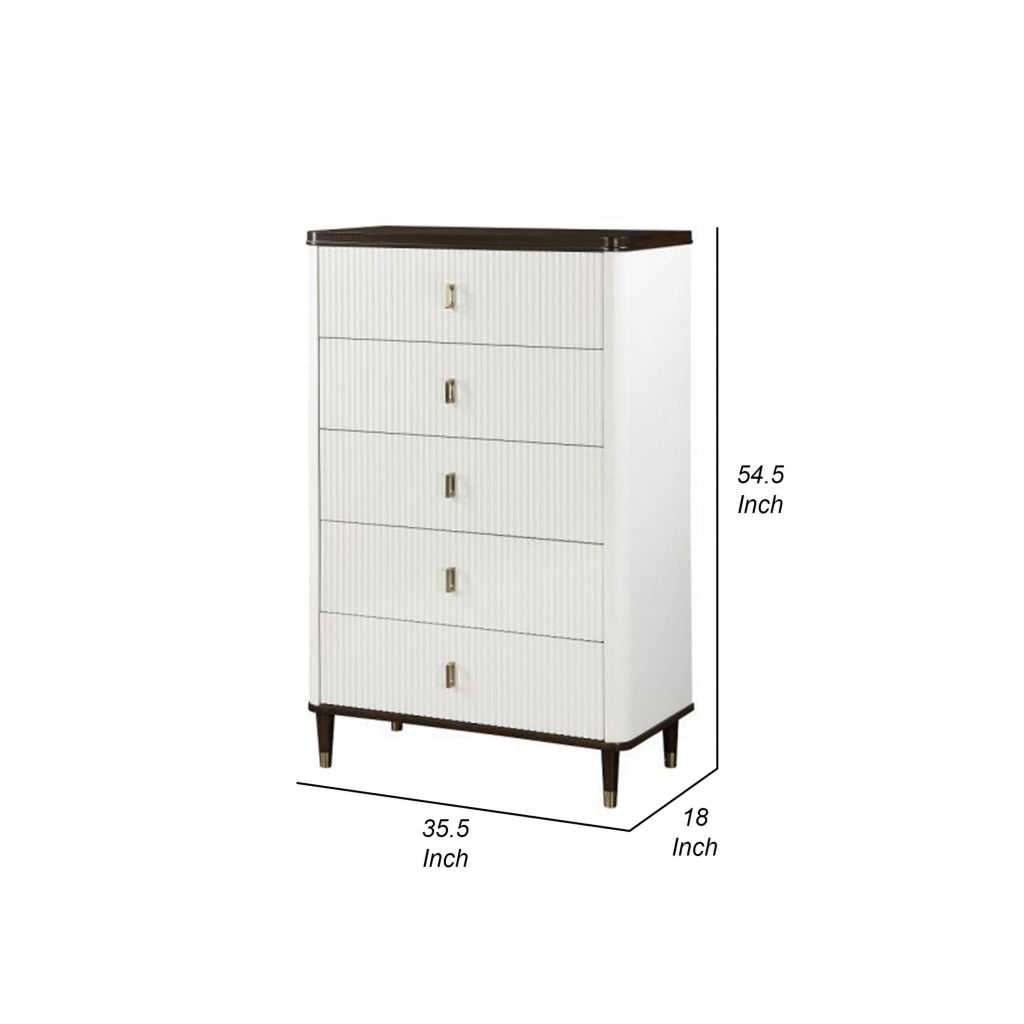 Aren 36 Inch Tall Dresser Chest Jewelry Tray 5 Drawers Solid Wood White By Casagear Home BM309467